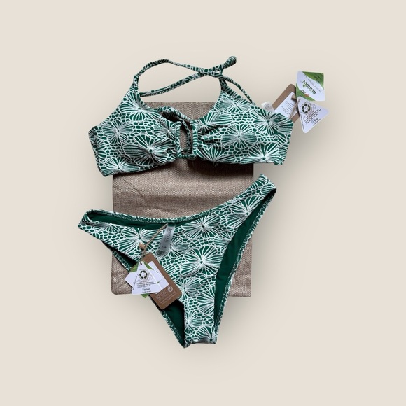 Berlook Green Floral Jacquard U-Ring Bikini Set – Size S (NWT) - Picture 7 of 8